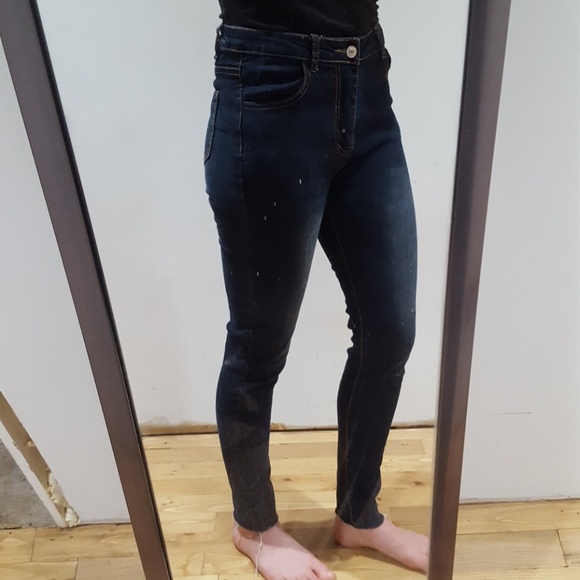 SHEIN High Rise Raw Hem Dark Wash Jeans - Picture 3 of 3
